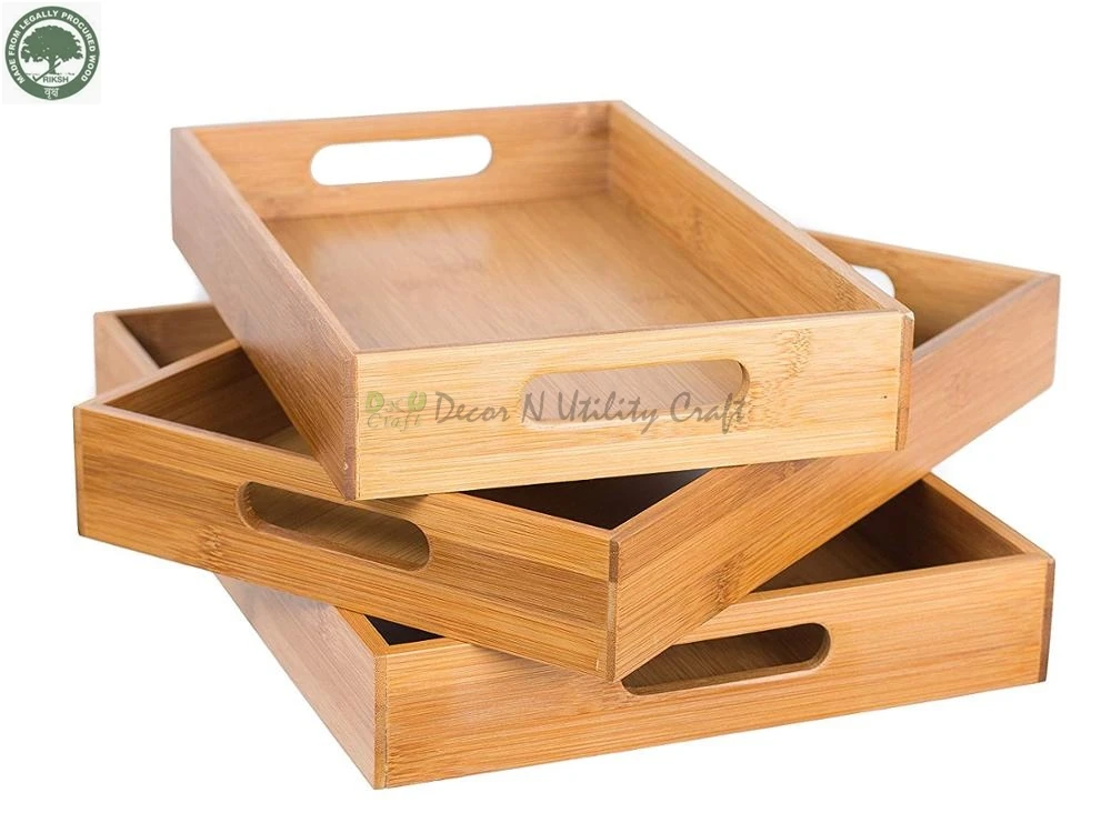 Hot Sale wooden tea tray Customized Acacia Wood Wooden Serving Tray with handle
