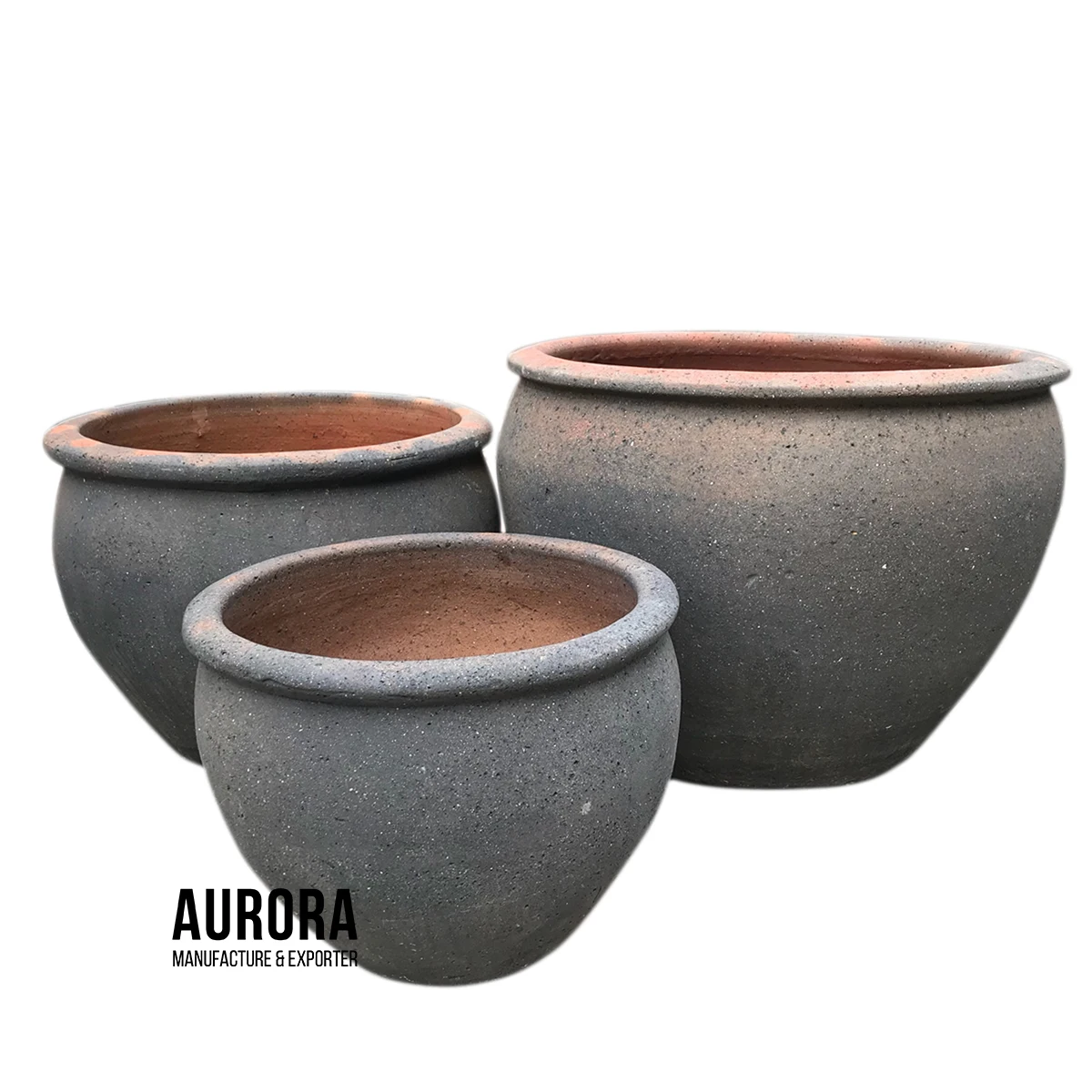 vietnamese big size outdoor blackclay pots for garden decorating with custom shape made by experienced artisan