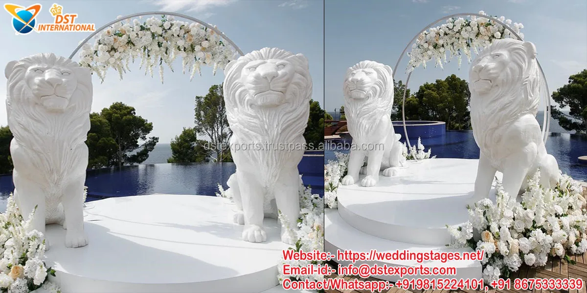 Life-Size Lion Statue Manufacturer Glam Wedding Entrance Lion Sculpture Wedding Fiber Lion Life-Size Statues