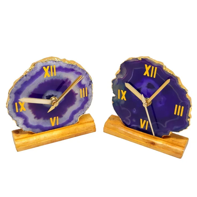 Natural Purple Agate Stone Beautiful Slices Disk Clock For Home Decoration | Agate Clock With Wooden Stand |Buy Jilaniagate