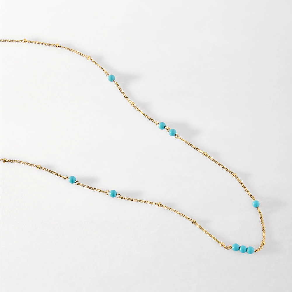 Delicate Stainless Steel 18K Gold Skinny Satellite Chain Necklace Riviera Turquoise Bead Chain Choker Necklace for Women