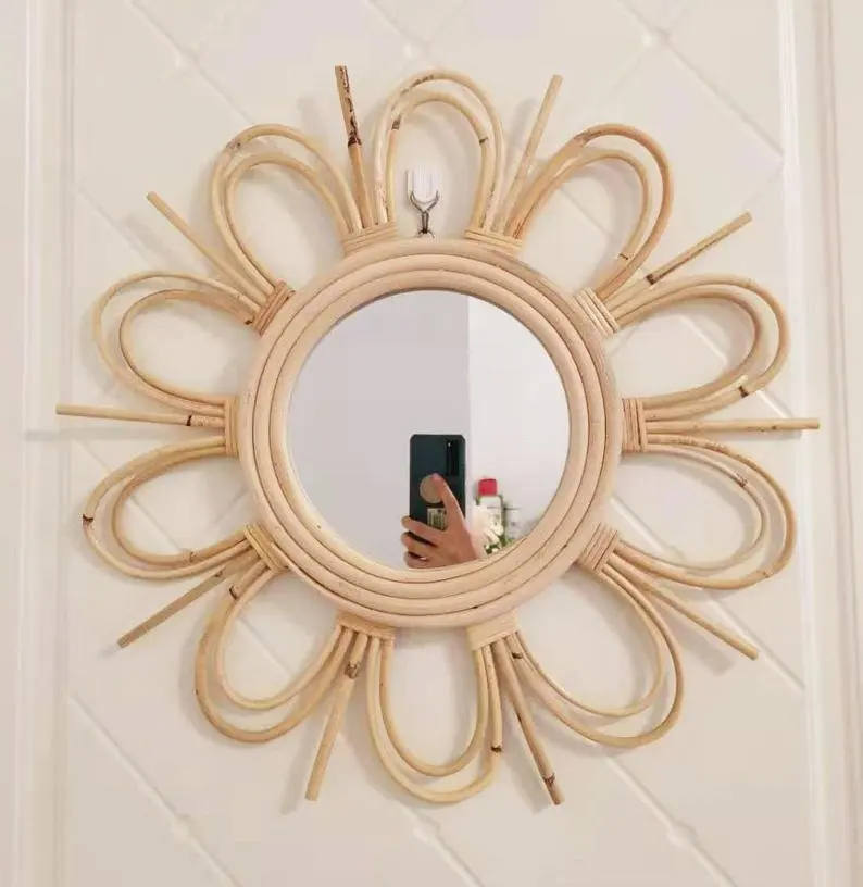 Rattan Mirror Wall Hanging Bamboo Mirror Framed Wall Mirror Boho Decor Bohemian Home Decor Sun star made in Vietnam