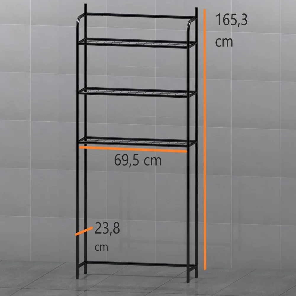 Wholesale Metal Bathroom Organizer Racks With 3 Tiers Metal Shelves Stand Over Washing Machine Standing Adjustable Height Feet