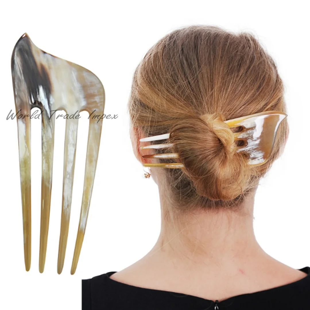 
Elegant carved ox horn hair forks hair styling barrette for women 