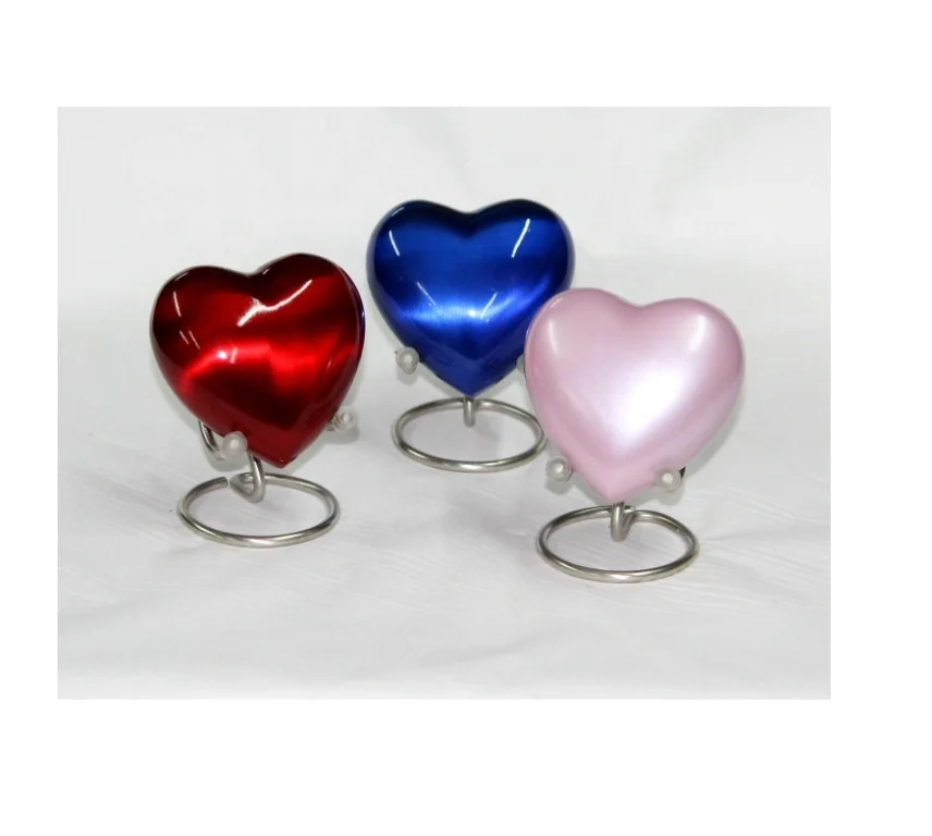 Mid Night Blue Heart Cremation Urn Colorful Metal and Wood for Ashes of Adults Babies Pets Memorial Occasions