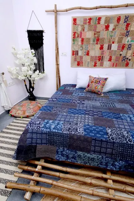 Стеганые одеяла Kantha из чистого хлопка индийское винтажное лоскутное одеяло с вышивкой в старинном стиле стеганое вручную