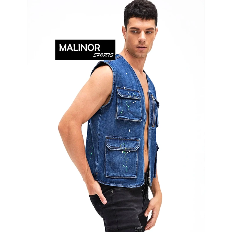 New Style Jean Vest Outdoor Denim Vests Biker Multi-Pockets Fashion Denim Vest
