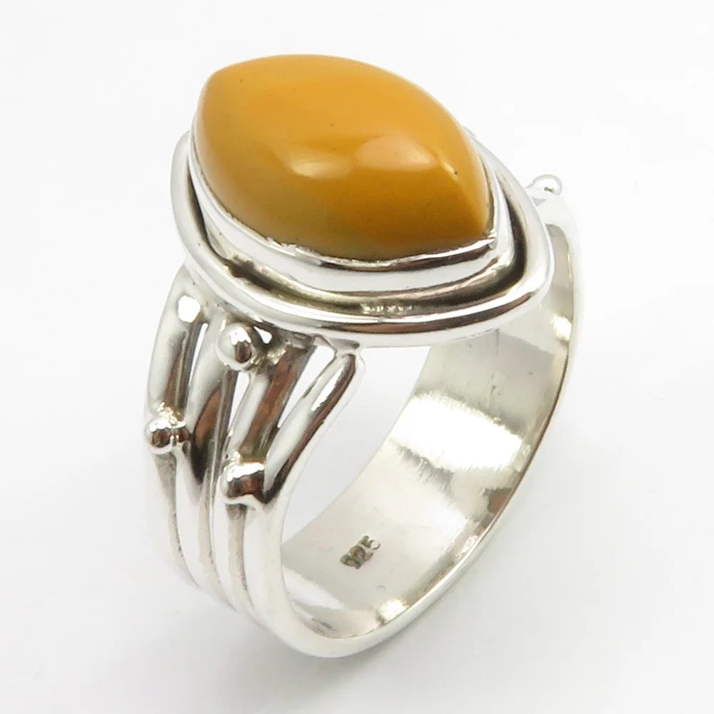 
Natural Yellow Jade Ring Size 8 Solid Sterling Silver Fashion Engagement Jewelry 