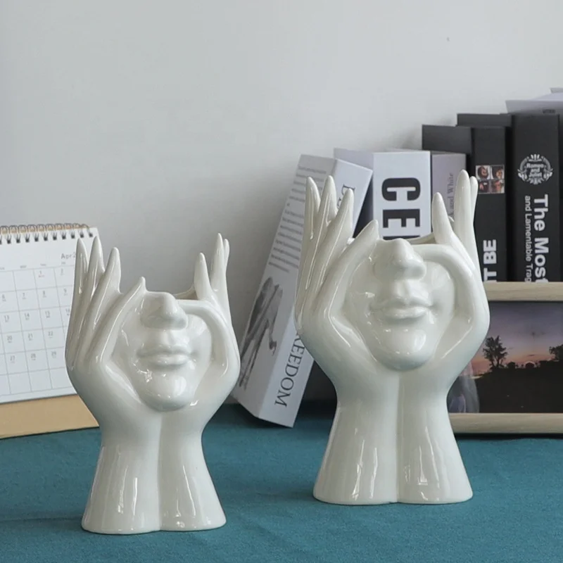 Body Head Hydroponics Creative Face Ceramic Vase Home Decor