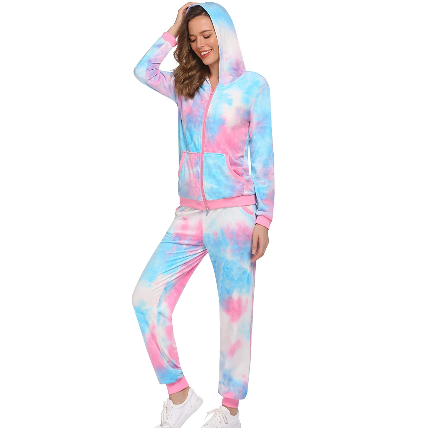 Wholesale Custom Velour Tracksuit Velvet Sweat Suit 2 Piece Crop Top Hoodies Jogging Sets For Women