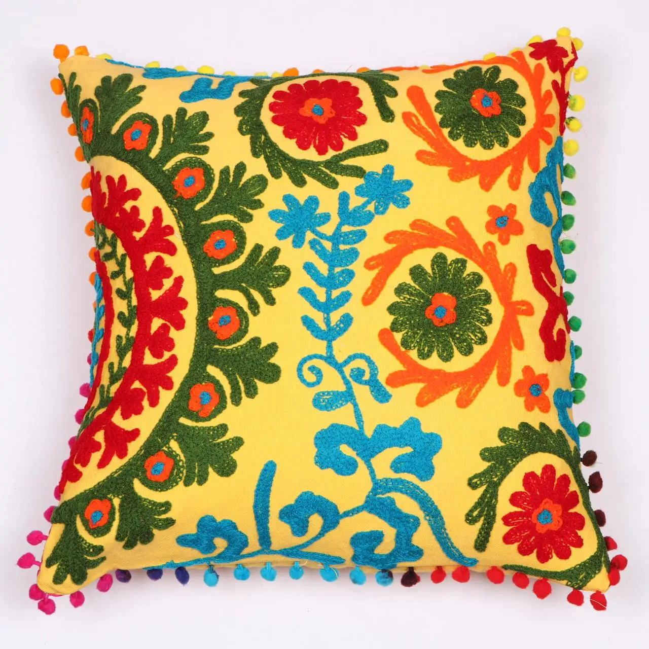 Handmade Geometric Luxuriating Decorative Indian Embroidered Pillows Cushion Jaipuri Suzani Cushion Cover