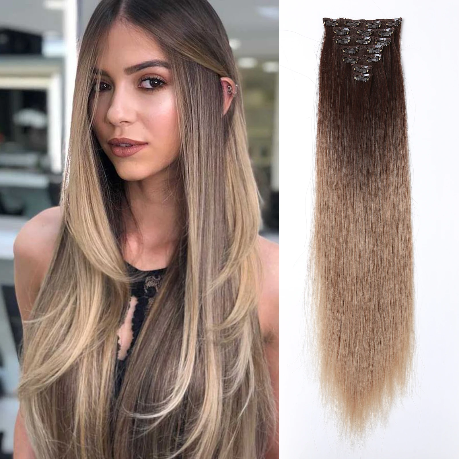 Wholesale Price Hair Extension Ombre Color Clip In Hairpiece High Temperature Fiber Hair