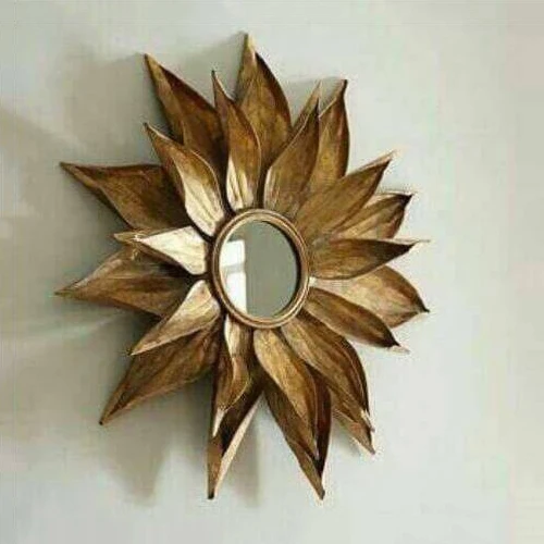 Большое металлическое настенное зеркало в форме солнца золотого цвета для украшения комнаты