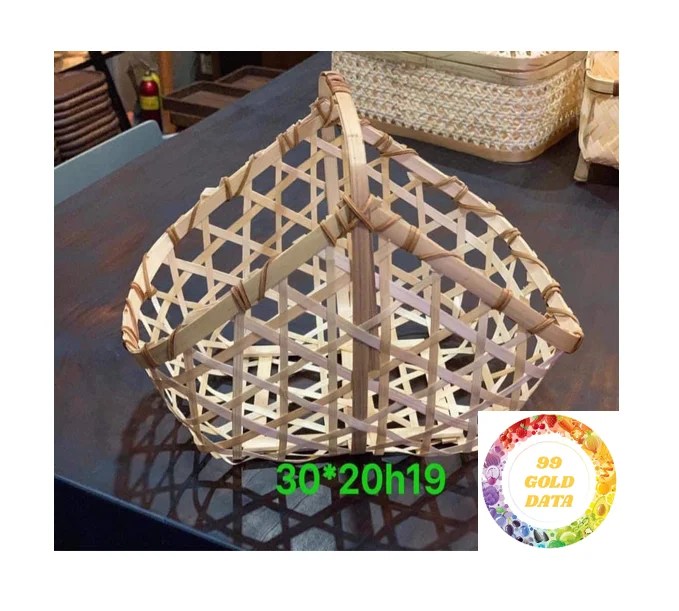  Бамбуковое хранилище с ручкой-Легкое перемещение и удобное использование-бамбуковая корзина для пикника