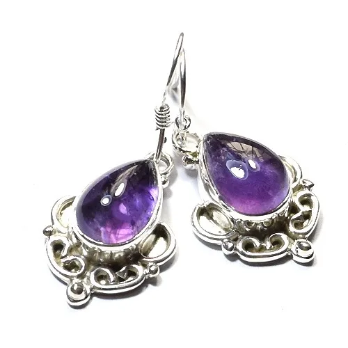 Earrings 925 sterling silver purple amethyst drop earrings for women