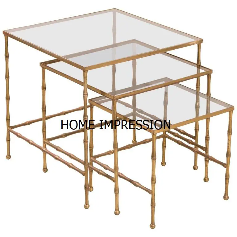 Wooden Top Moroccan Metal Nesting Designer Side Tables Black Stand Wooden Base Nesting Table