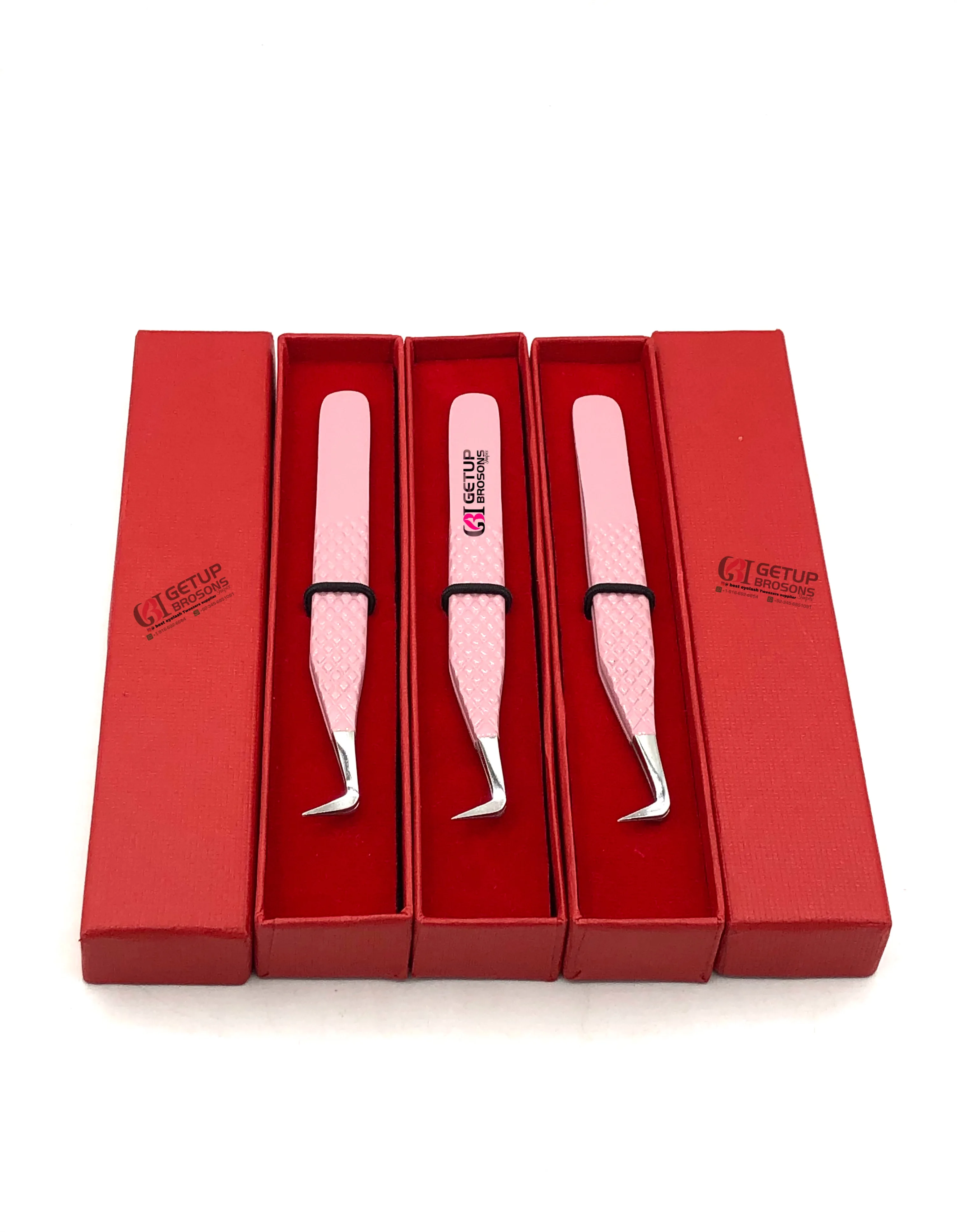 Professional Best Design 90 Degree Light Pink Powder Coating Silver Tip Eyelash Extension Tweezers Stainless Steel Beauty Tools