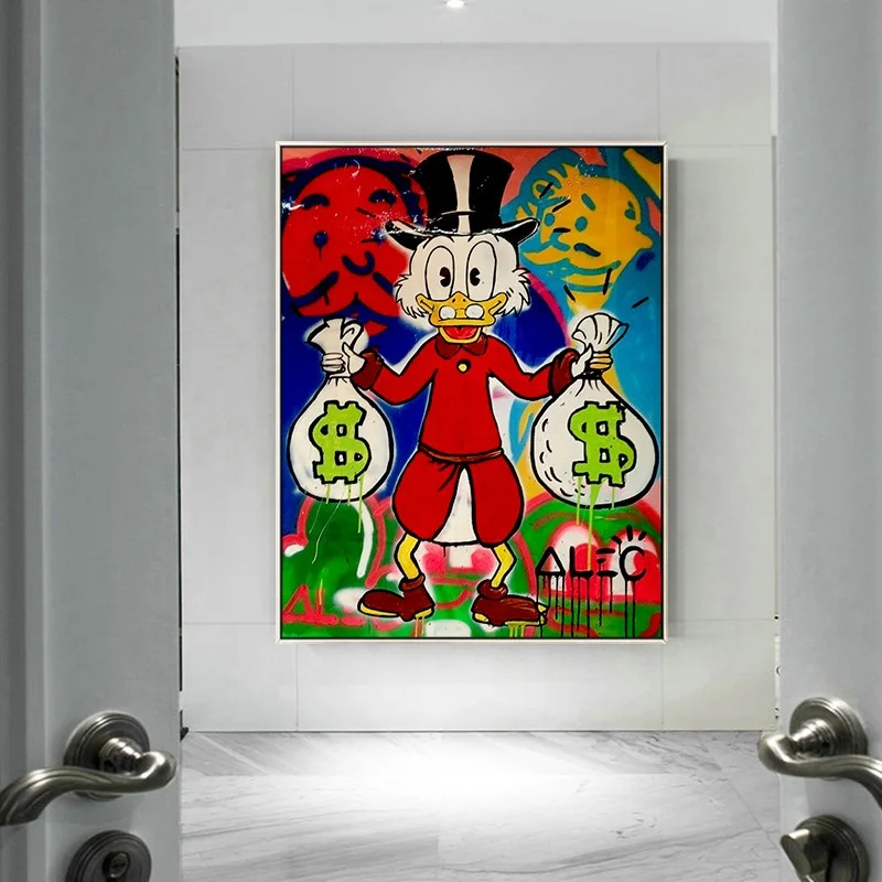 
Modern Pop Art canvas Oil Painting cartoon duck wall pictures money art fantasy Decor for living room shop hotels from Dafen 