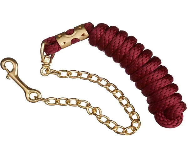 Burgundy horse lead ropes with chain Brass Polish Equestrian nylon horse lead ropes price Manufacturer Kanpur