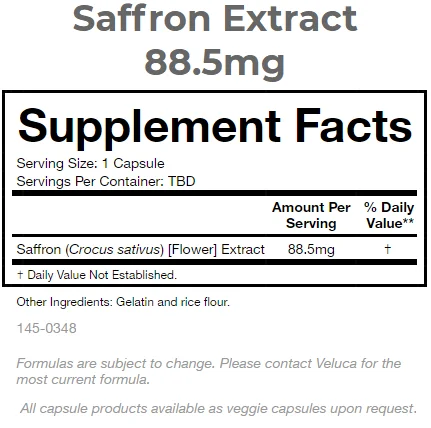 GMPc Saffron Capsules Bottle 60ct Private Label Dietary Supplement Saffron Extract 88.5mg