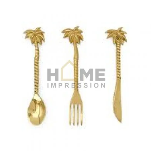 Set Of 2 Flower Branches Metal Cutlery Set Gold Color Handle Cherry Blossom Luxury Flatware Set High Quality In Affordable Price