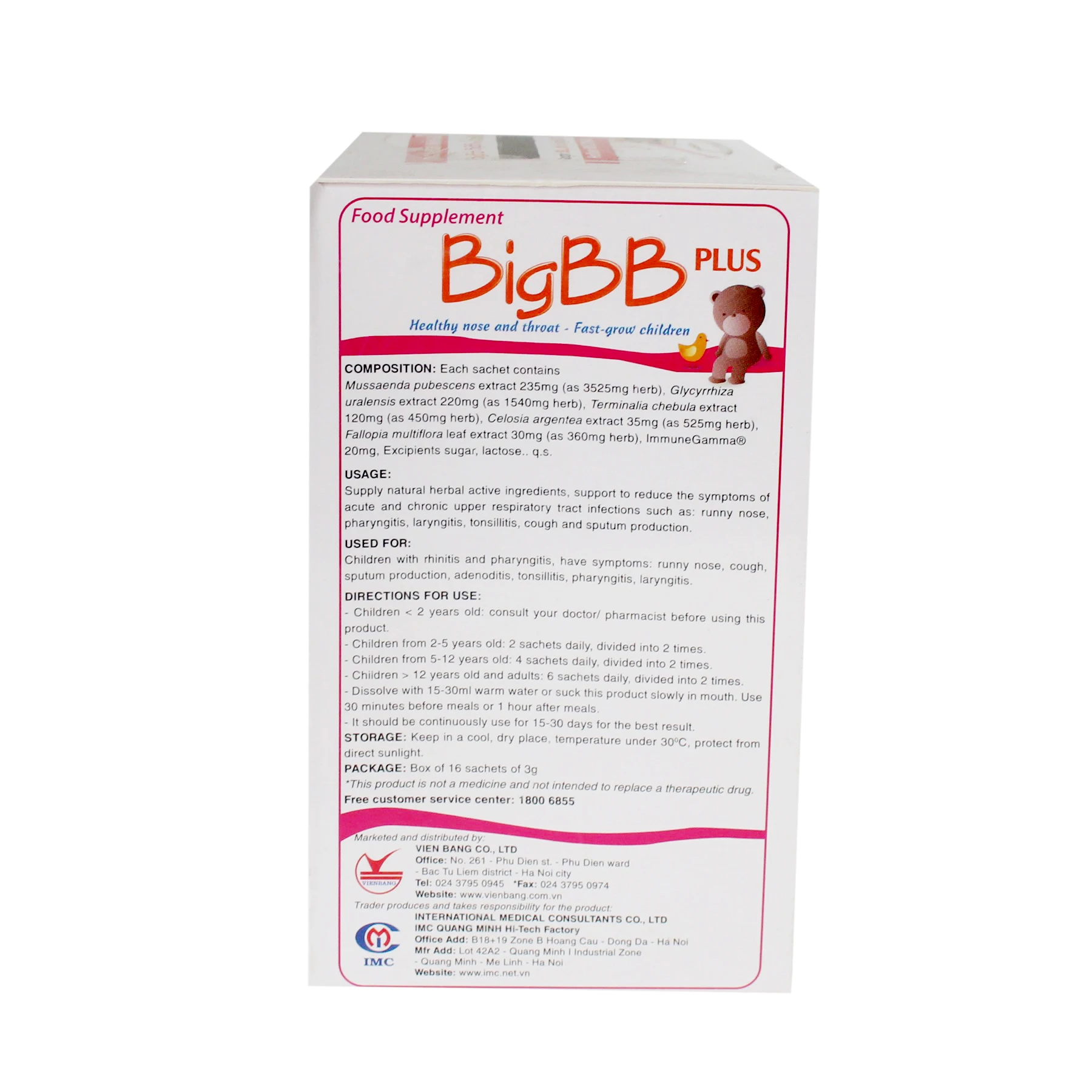 BiggBB Plus nuggets, boxes of 16 packages, made in Vietnam, are for children with rhinitis