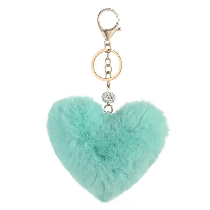 Beautiful Heart Shaped Pom Pom Balls Keyring For Sale