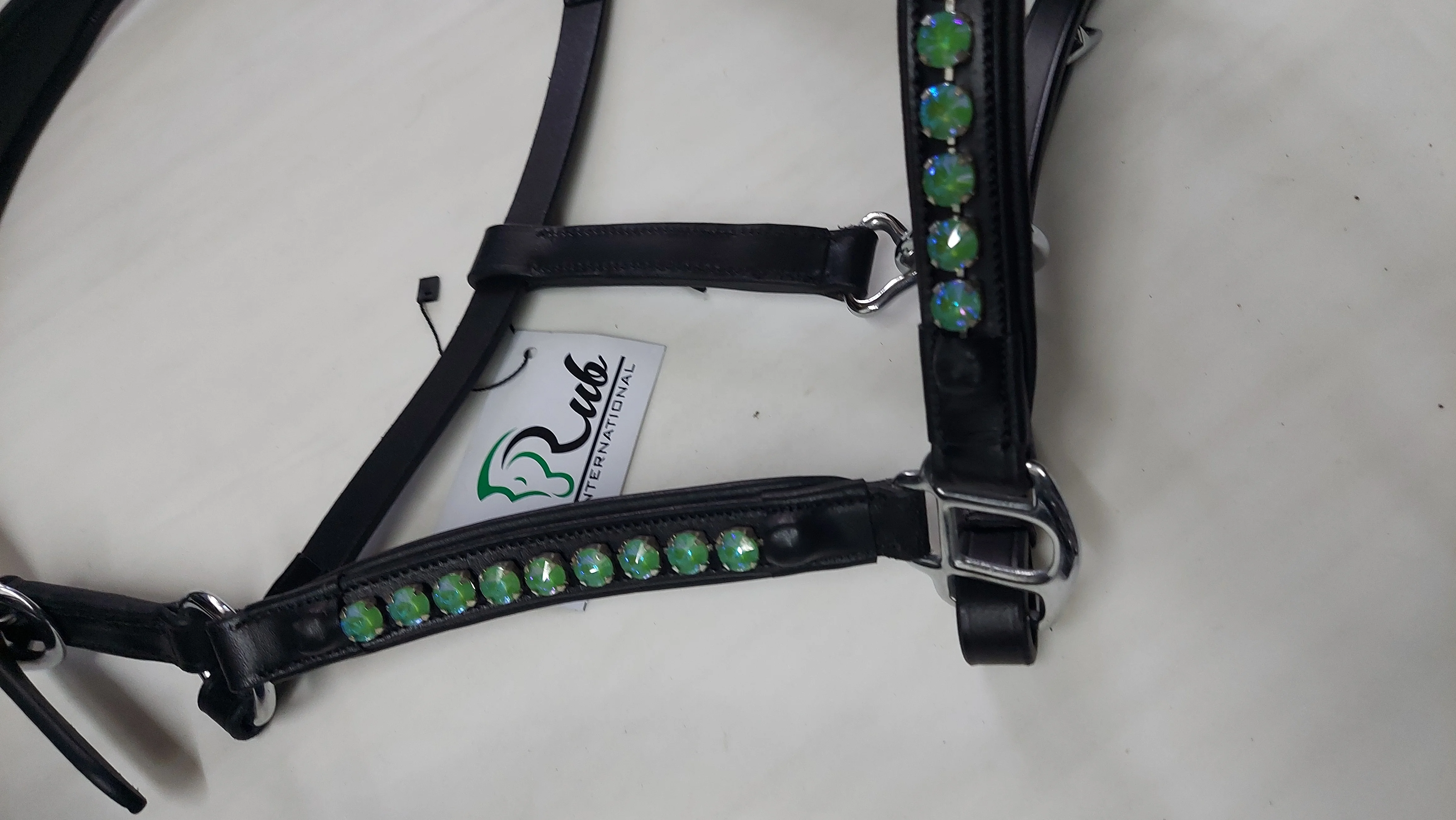 Black Leather Horse Halter Kellyy Green Brass Fitting Horse Halter Genuine leather Horse Padded Halter Fancy Stitched Leather Ho