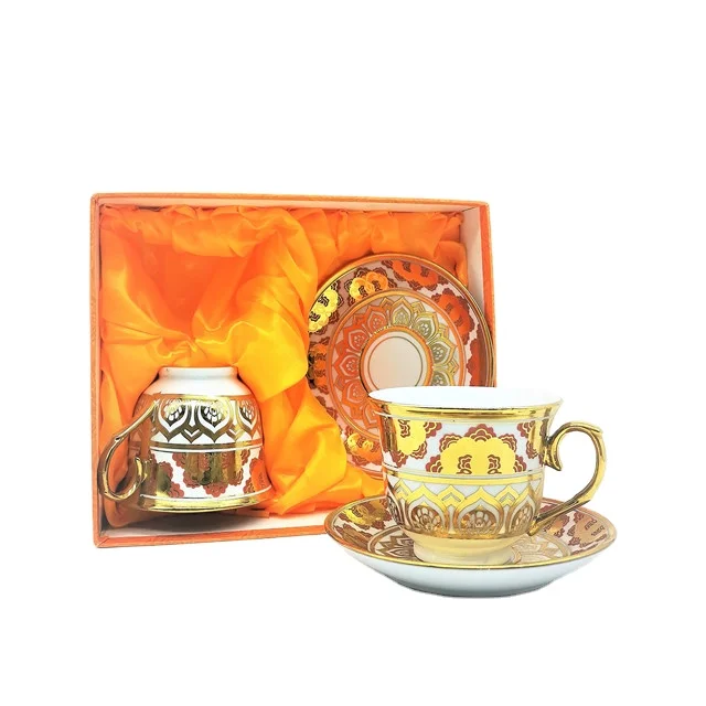 Позолоченный турецкий чайный сервиз, серебряная чайная чашка и блюдце, чайный сервиз фарфоровый