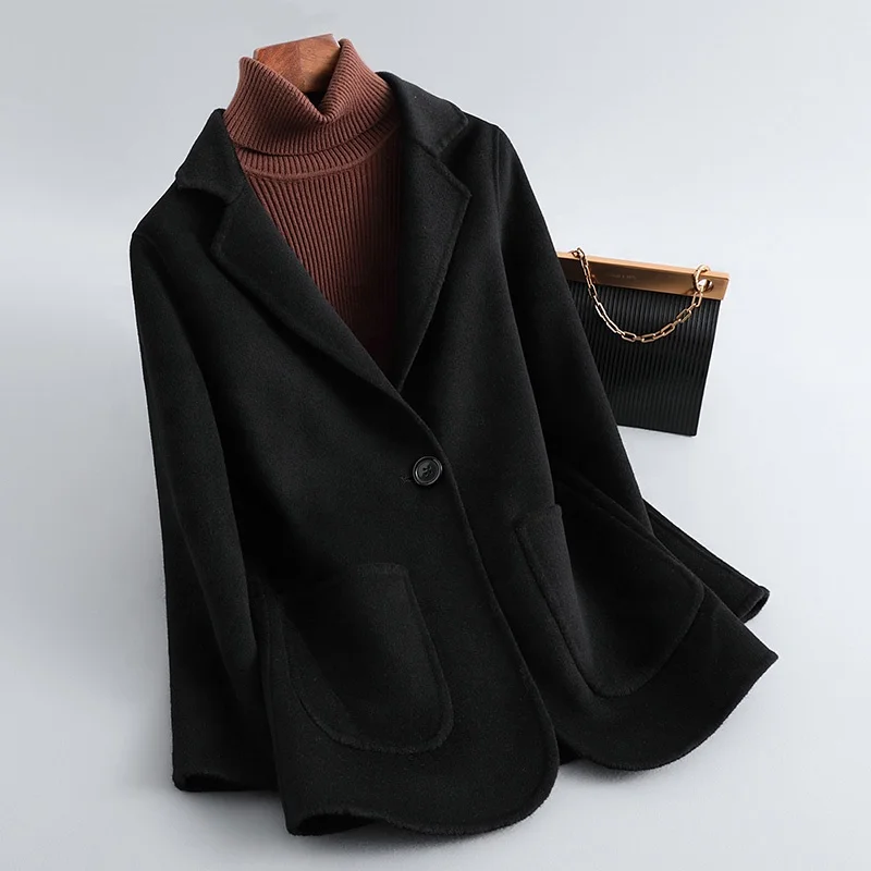 Wholesale Wool Pea Coats For Ladies Turn Down Collar Cashmere Trench Coat