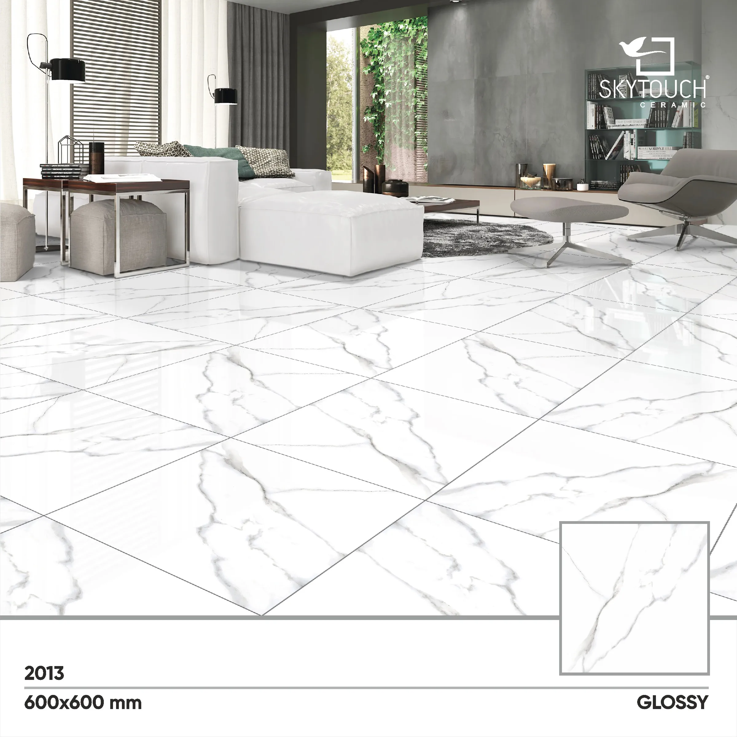 600mm*600mm 8.2mm Impressive Look Onyx Black Marble Look White Digital Glazed Porcelain Floor Tiles Durable acid resistant