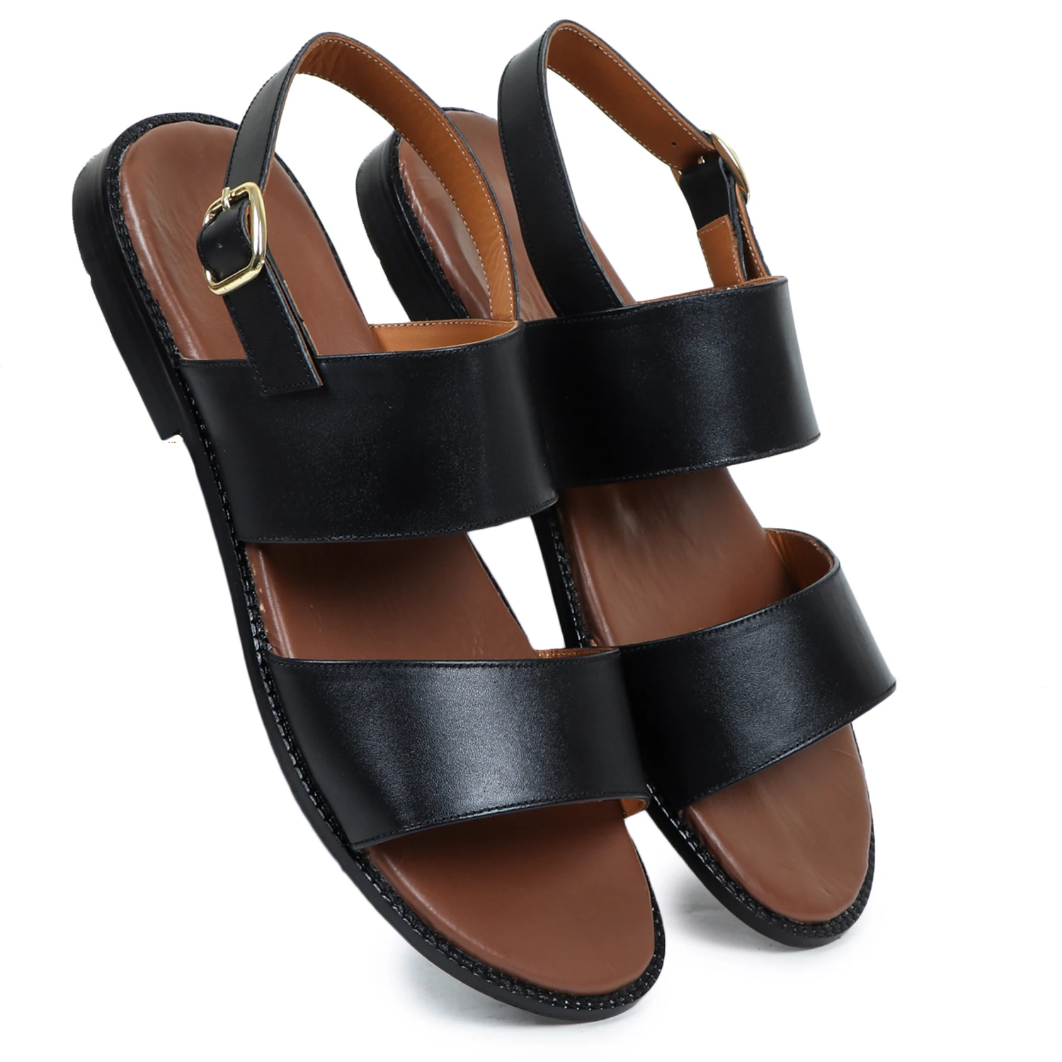 Мужские босоножки из натуральной кожи модные сандалии с двумя ремешками цвет черный/коричневый для повседневных и официальных мероприятий на открытом воздухе