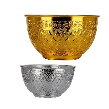 Set Of 3 Round Shape Marble And Aluminium Decorative Chocolate Snacks And Fruit Serving Bowl For Sale