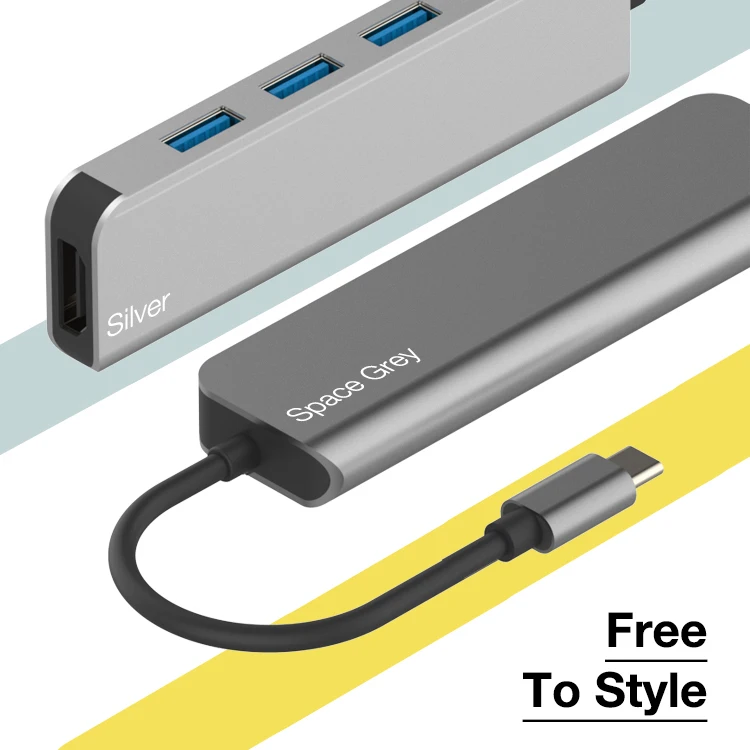 5 in 1 USB Type C Port to HDMI+USB-A+PD Hub USB-C 3.0 Adapter for Chromebook/Matebook