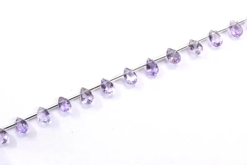 1 Strand Natural Pink Amethyst Gemstone 31 Pieces Faceted Pear Shape Cut Stone Beads  for DIY Jewelry Making
