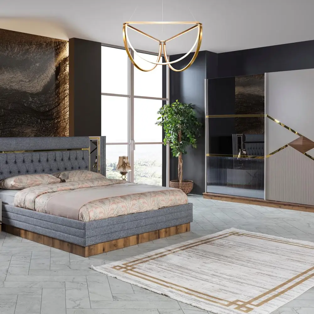Wooden Detailed Cotton Fab. Bedroom with set From Our Factory