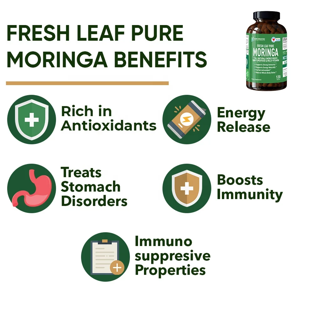 Все натуральные травяные добавки Moringa обеспечивающие энергию капсулы с листьями Моринги