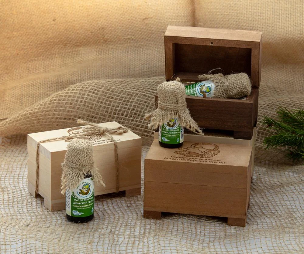 Natural Linden Wooden Box 20 ml Organic Siberian Fir Essential Oil Without Auxiliary Substances
