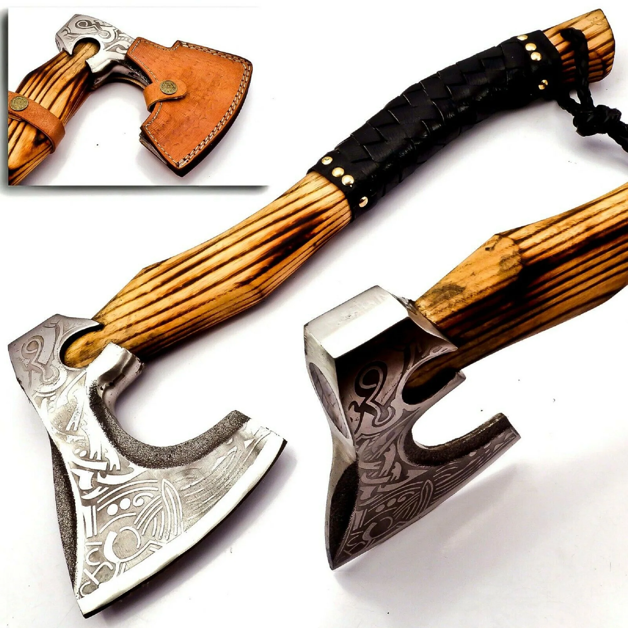 Custom Handmade Carbon Steel Viking Axe Bearded Axe Survival outdoor axe With leather sheath hot sale