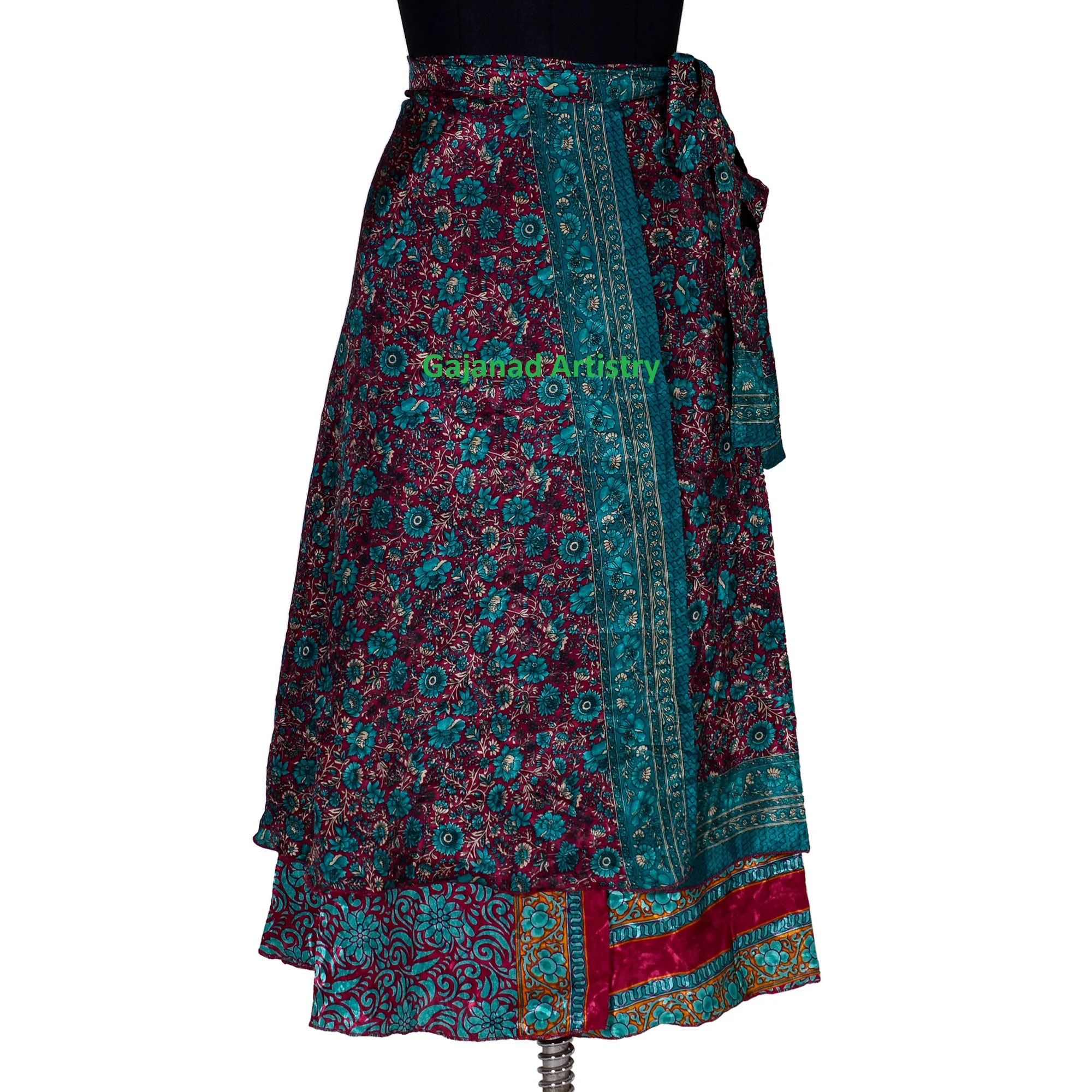 Boho Skirt Indian Silk Skirts Maxi Long Bohemian Summer Wrap Hippie Reversible Skirts For Women