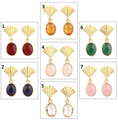 Good selling oval shape citrine quartz crown drop stud earrings brass gold plated party style bezel setting statement earrings