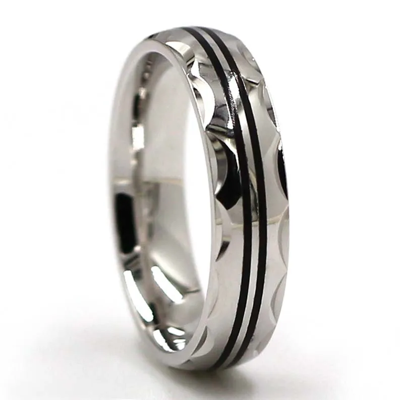 
SR00228 925 sterling silver wedding ring with two rows black enamel 