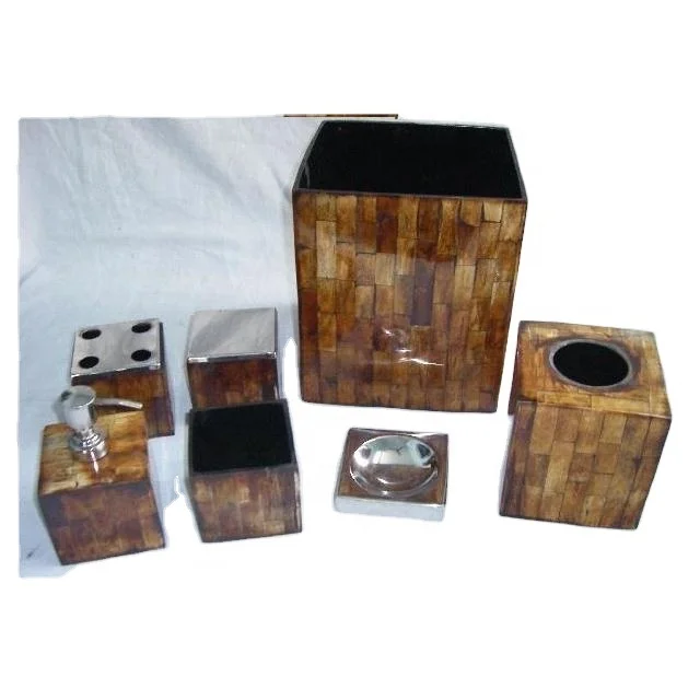Bone Inlay on Steel Bathroom Set in Antique Finish Vanity Set Bone Inlay Vanity set Tissue Box Soap dispenser