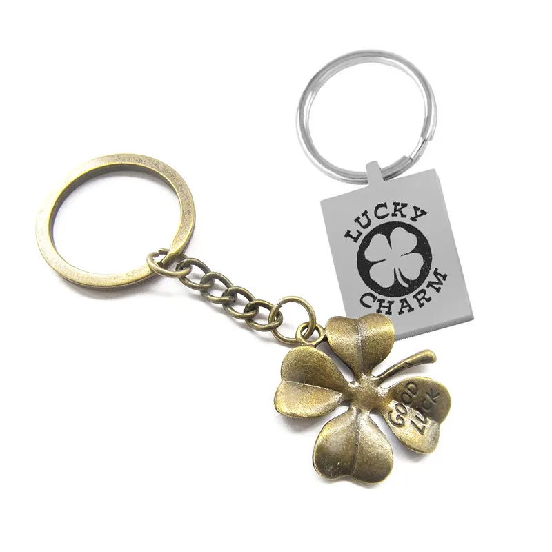 custom designer metal key chain clover leaf horseshoe good lucky charm keychain