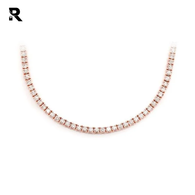 4 Pt Round Diamond Tennis Chain Single Raw Diamond Tennis Necklace Gold Rose for Men & Women White Yellow Custom Packing Natural