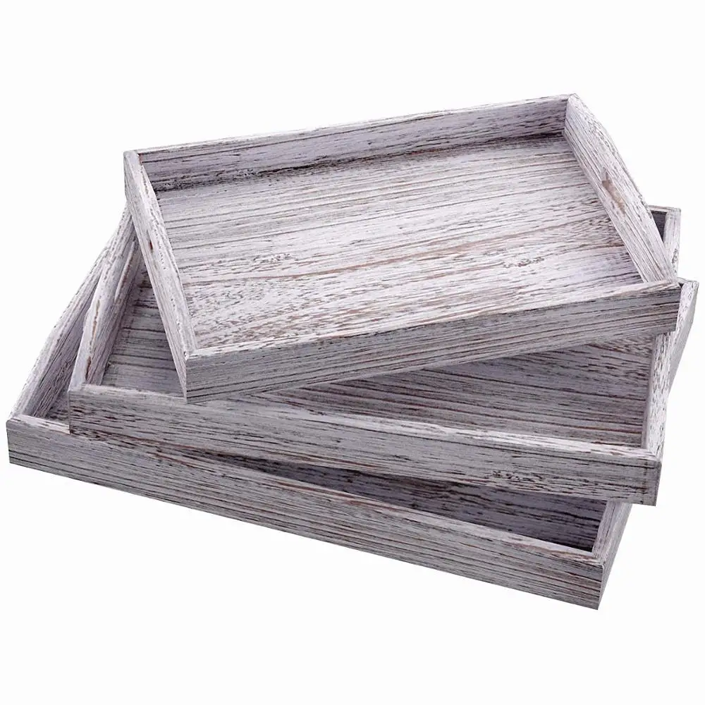 Made of High Quality Mango Wood White Distressed Food Drinks Serving Tray Rectangle Shape Customized Mango Wood Serving Tray