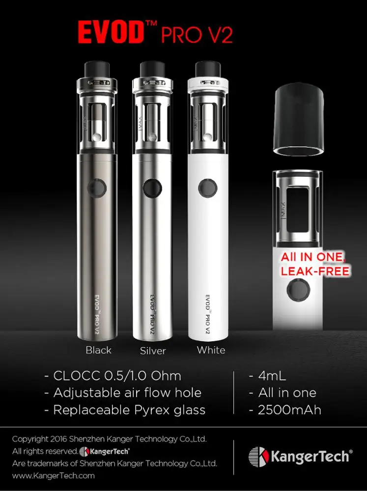 Электронная сигарета Kangertech Evod PRO V2, лидер продаж, стартовый набор для вейпа, катушка-бак kanger clocc