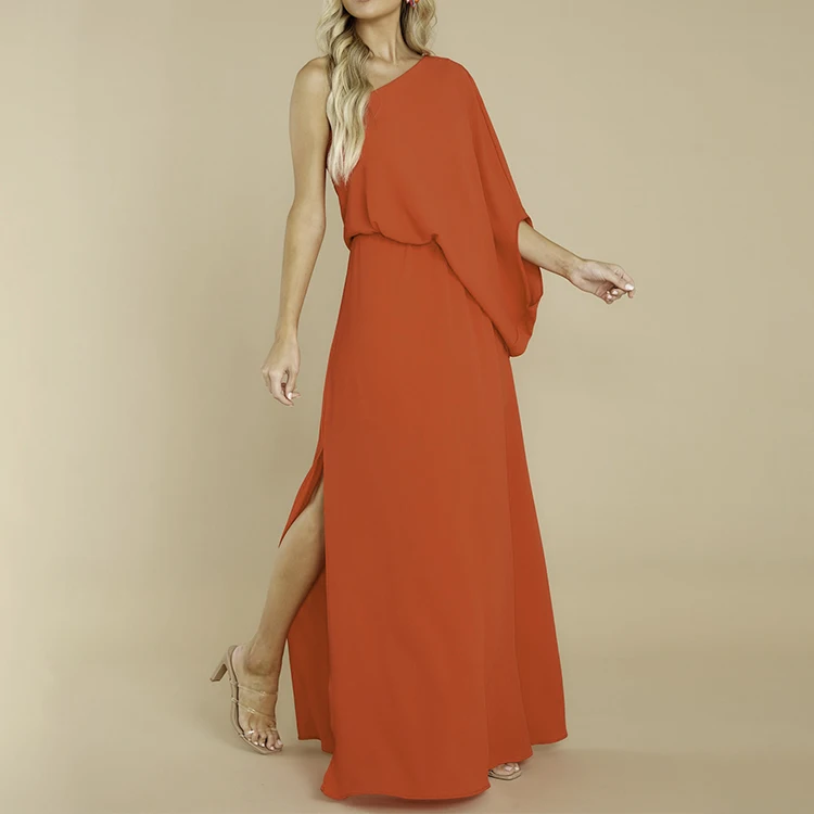 Fashion Red Casual Print O Neck Dress Elegant Women Summer Spring Ladies Woman Clothes Chiffon Long Maxi Party Dresses