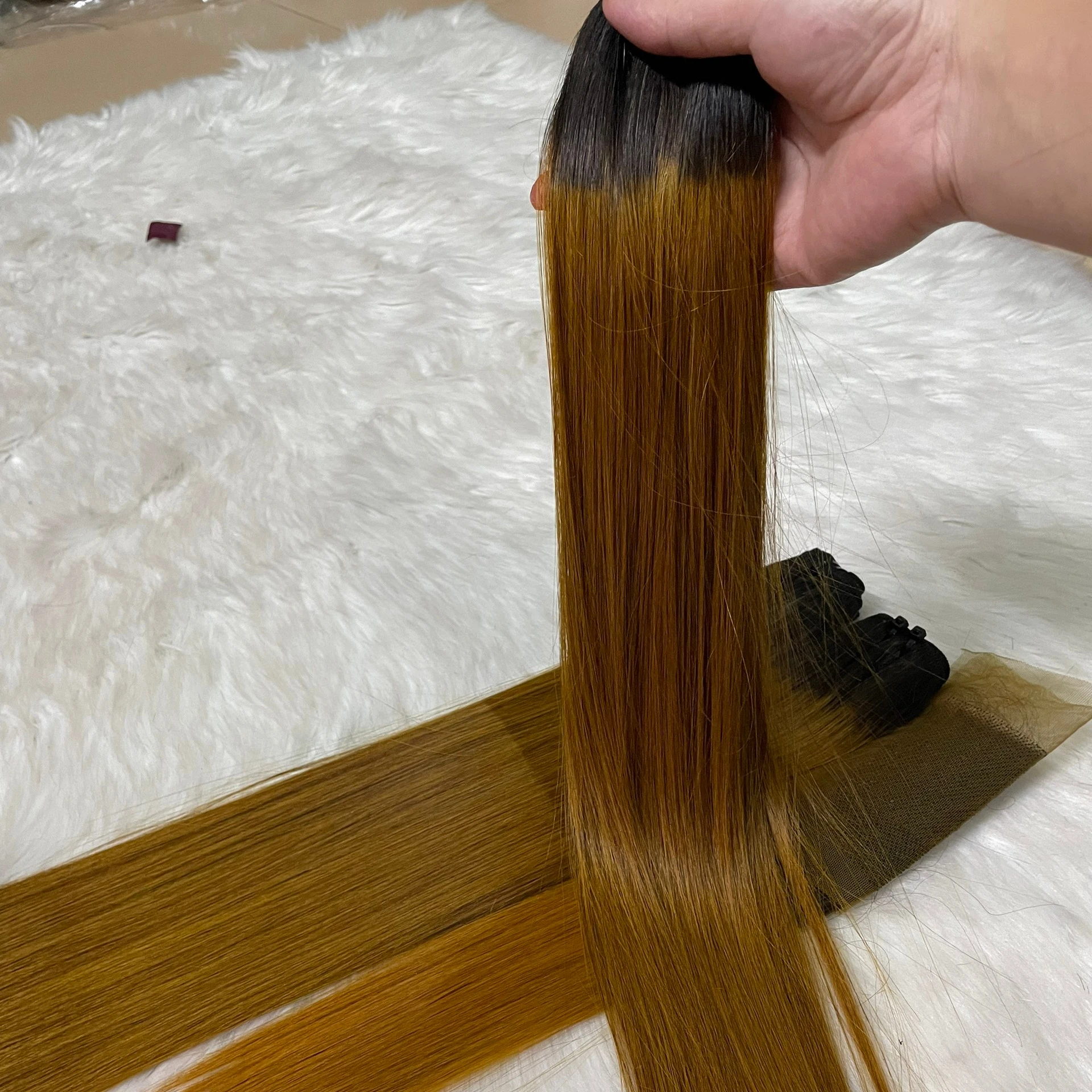 17 Oct 2021 Softy Touching Durable Ombre Color Raw Donor Sdd Bone Straight Hair