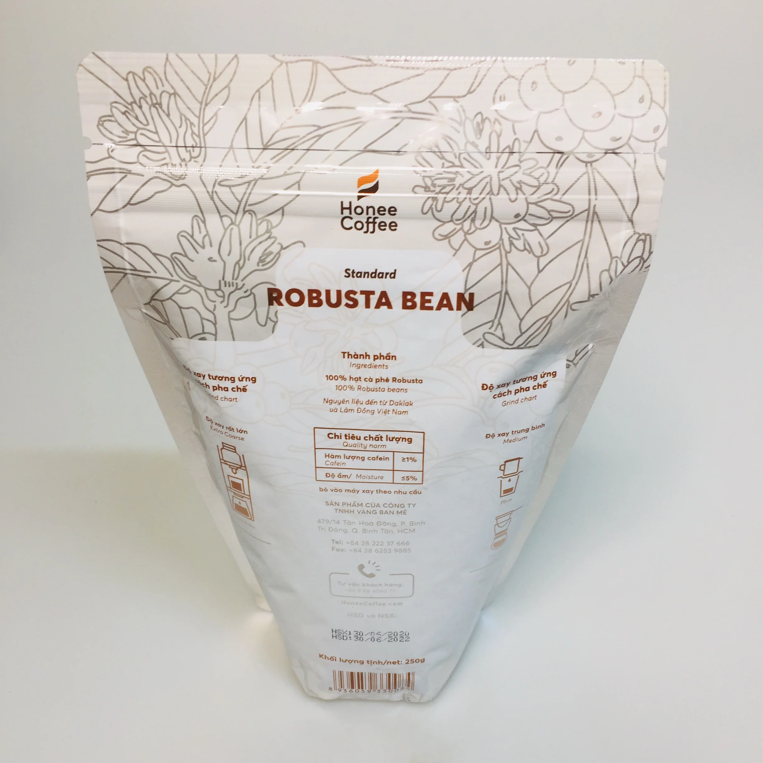 Single Origin Viet Nam Robusta Whole Coffee Beans Roasted 250g 500g 1 kg High Quality and Good Product Honee Brand -